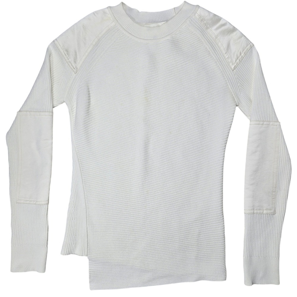 Sportmax Womens White Ribbed Mixed Media Asymmetrical Knit Sweater
